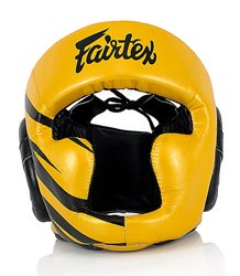 מגן ראש לאיגרוף Fairtex HG16 זהב – הגנה מלאה, נוחות וראייה פתוחה | עבודת יד מתאילנד